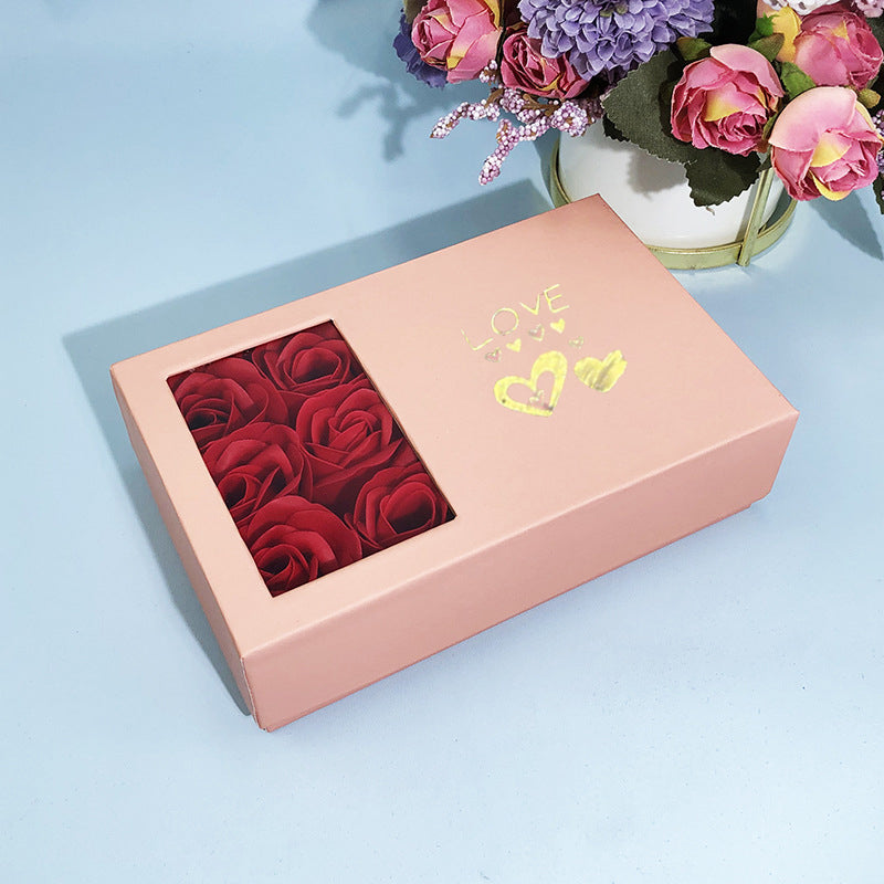 6 Rose Flower Gift Box Necklace Earrings Bracelet Ring Storage For Women