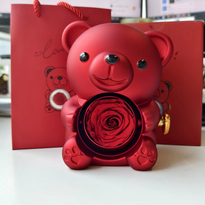 Truly Preserved Eternal Rose Bear Box & Customized Necklace for Mom, Wife, Girlfriend and Grandma on ValentinesDay, Mothers Day