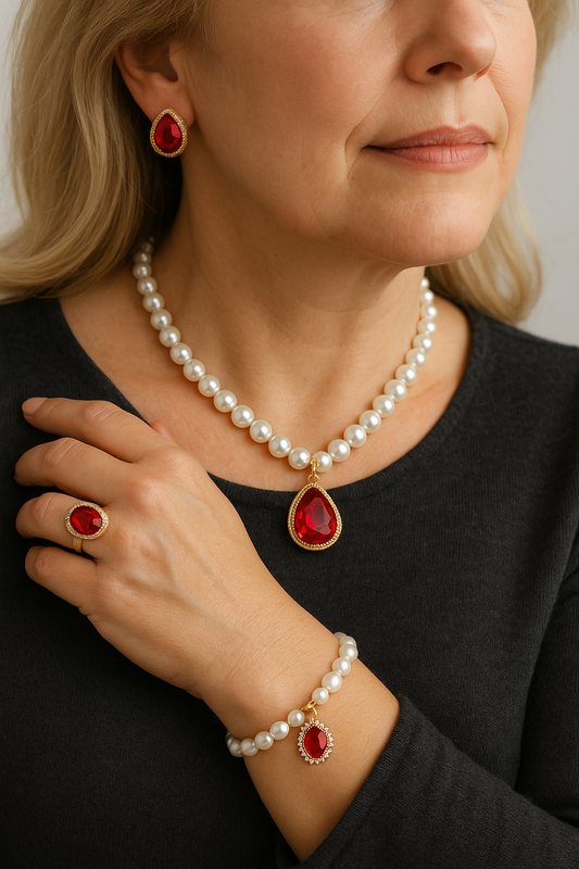 Pearl of the Nile - July Birthstone - Luxury Pearl Jewelry Set - Including Necklace, Earrings, Bracelet and Ring