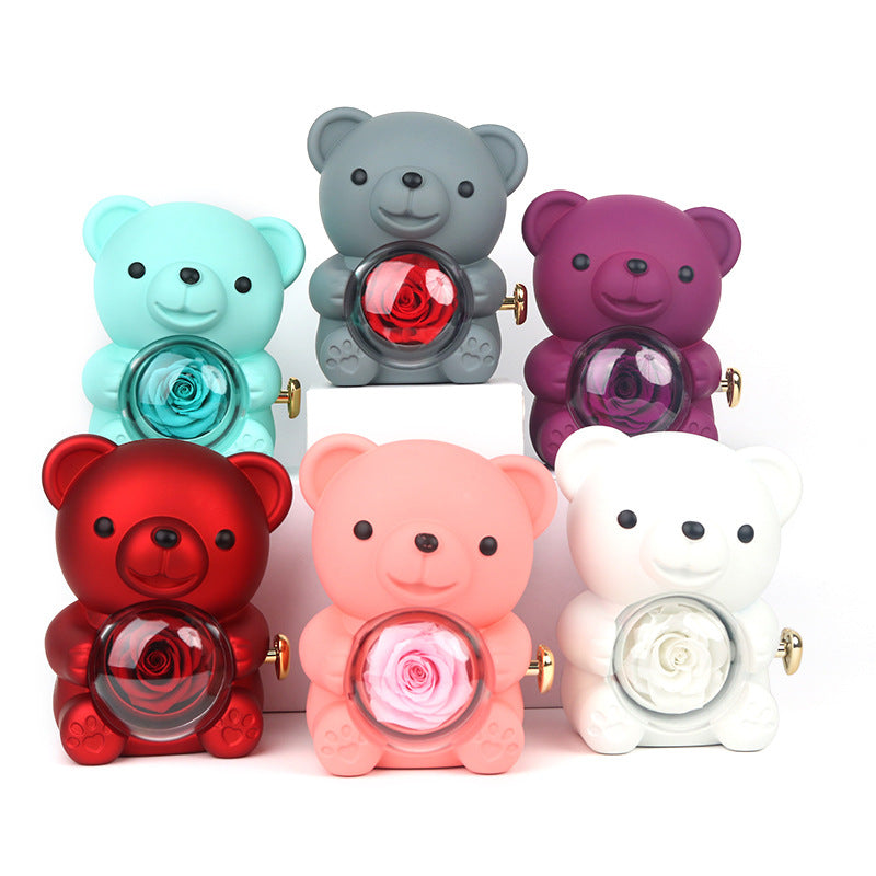 Truly Preserved Eternal Rose Bear Box & Customized Necklace for Mom, Wife, Girlfriend and Grandma on ValentinesDay, Mothers Day